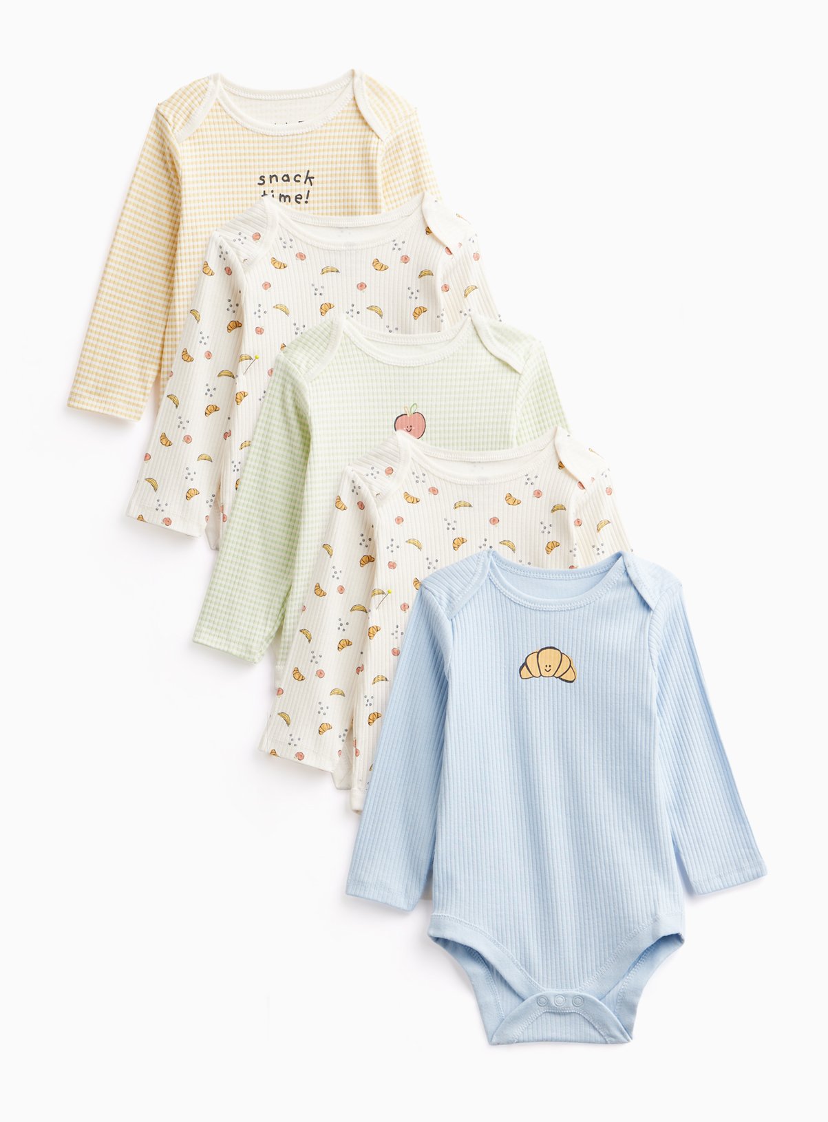 Breakfast Print Long Sleeve Bodysuits 5-Pack Up to 3 mths - Image 1 thumbnail